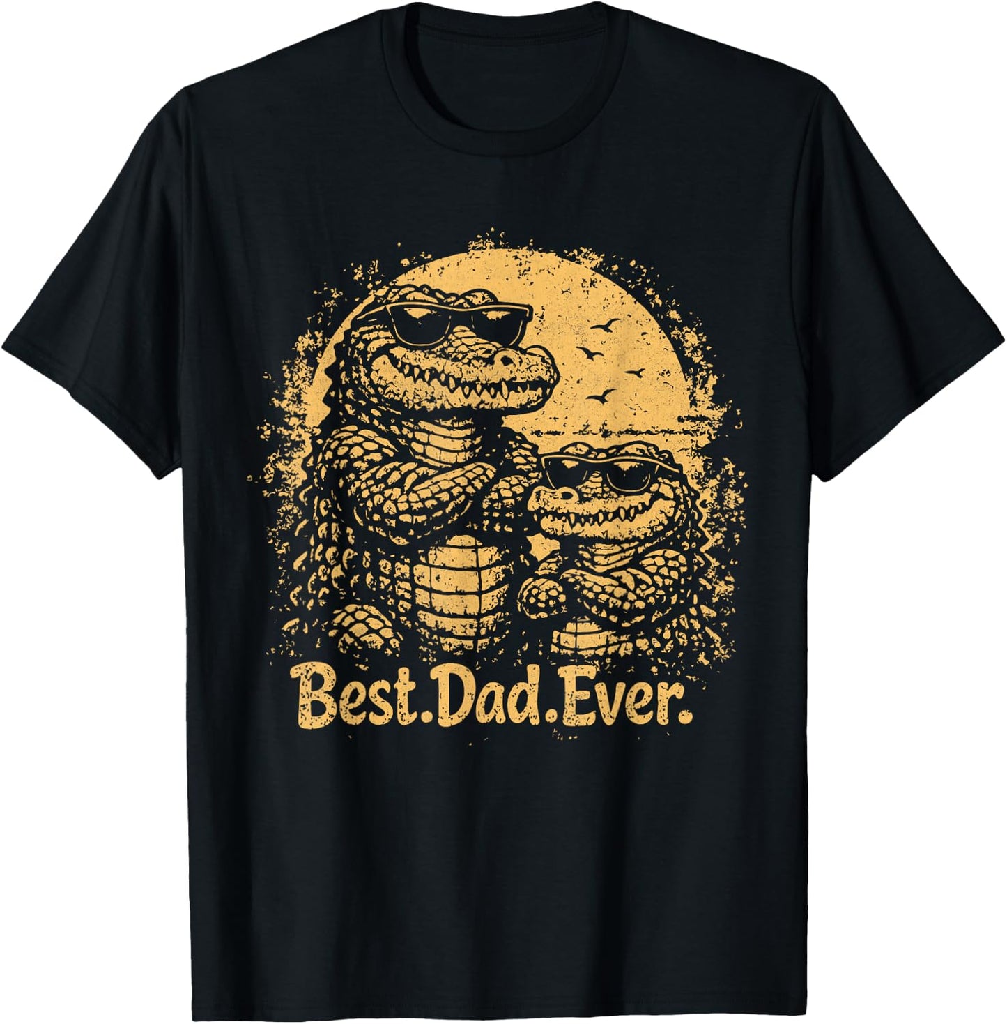 Best Dad Ever Retro Fathers Day Alligator Monsters T-Shirt - T-Shirt | Black