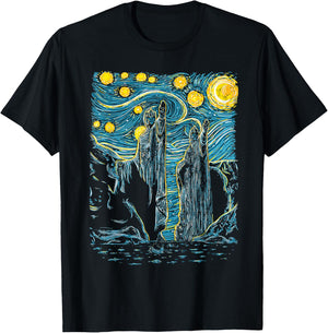 Argonath Starry Night Van Gogh Style T-Shirt - T-Shirt | Black