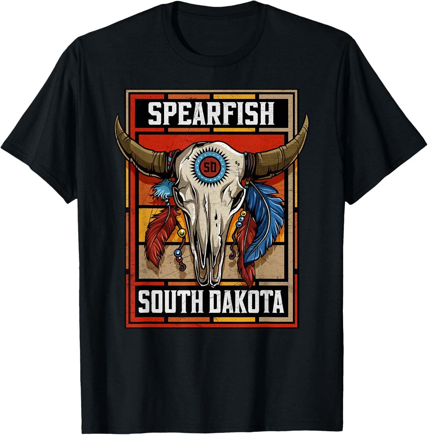 Spearfish South Dakota Native American Bison Skull T-Shirt - T-Shirt | Black