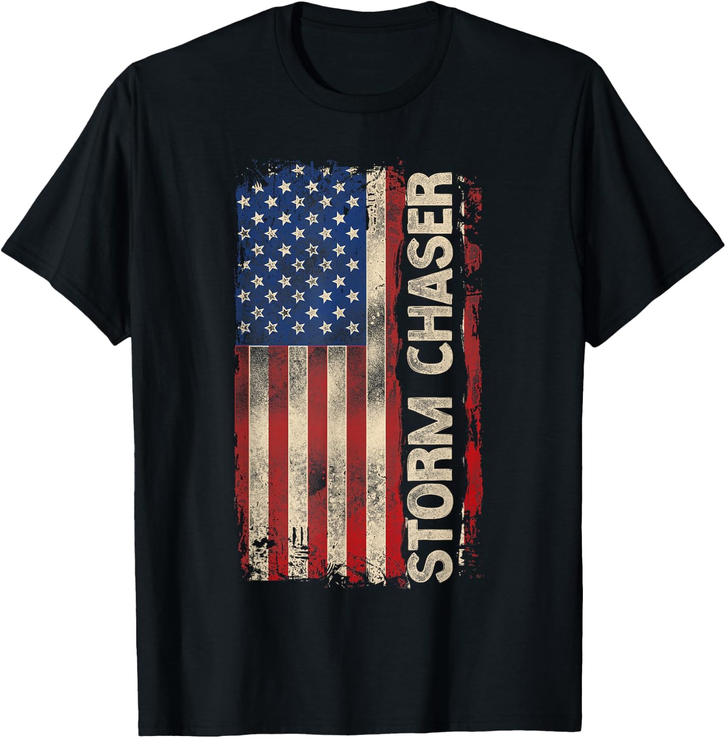 Storm Chaser Hurricane Meteorology Tornado Usa American Flag T-Shirt - T-Shirt | Black