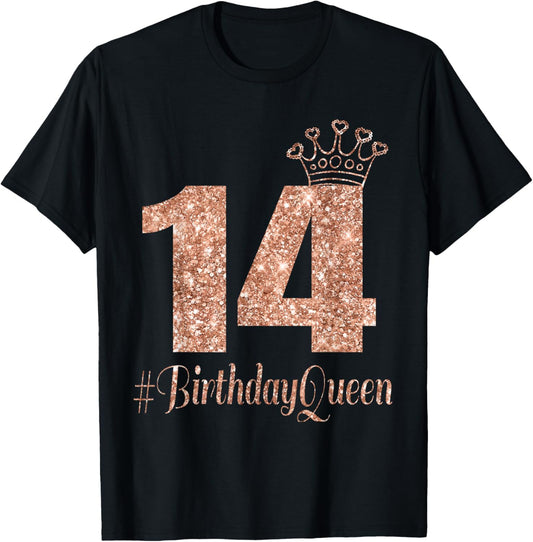 14th Birthday Gifts Girls Double Digits Rose T-Shirt - T-Shirt | Black