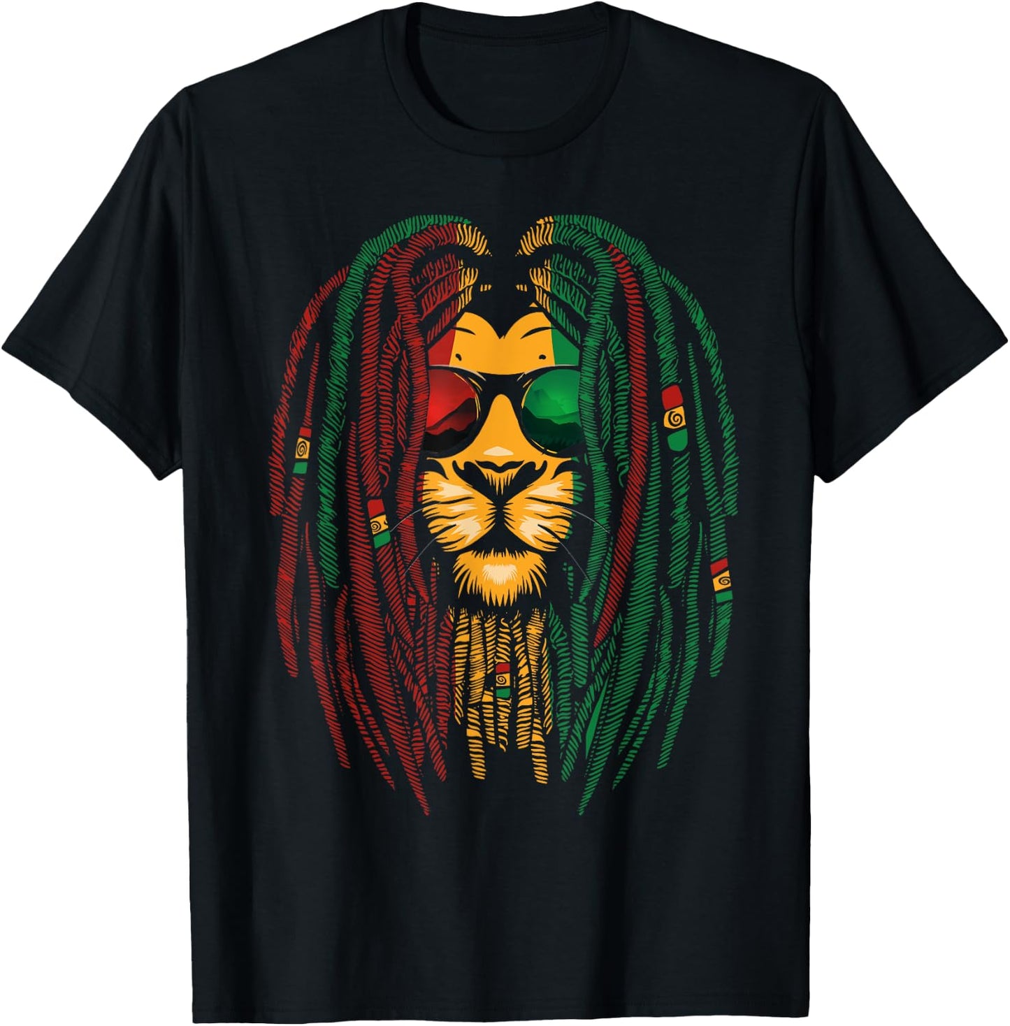 Lion Dreadlocks Reggae Wild Cat Rasta Africa Rastafarian T-Shirt - T-Shirt | Black