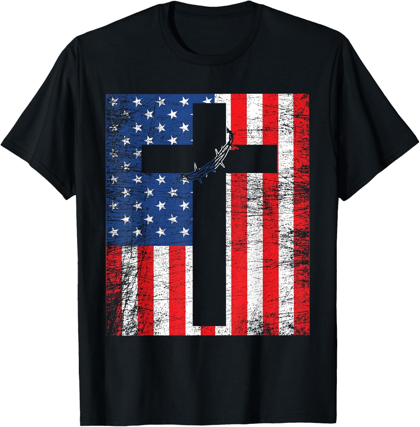 American Flag Jesus Stripes Patriotic Christian Women Men T-Shirt - T-Shirt | Black