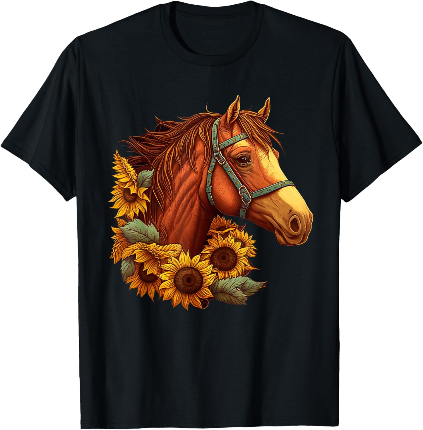 Cute Horse With Sunflowers Lover Girls Kids T-Shirt - T-Shirt | Black