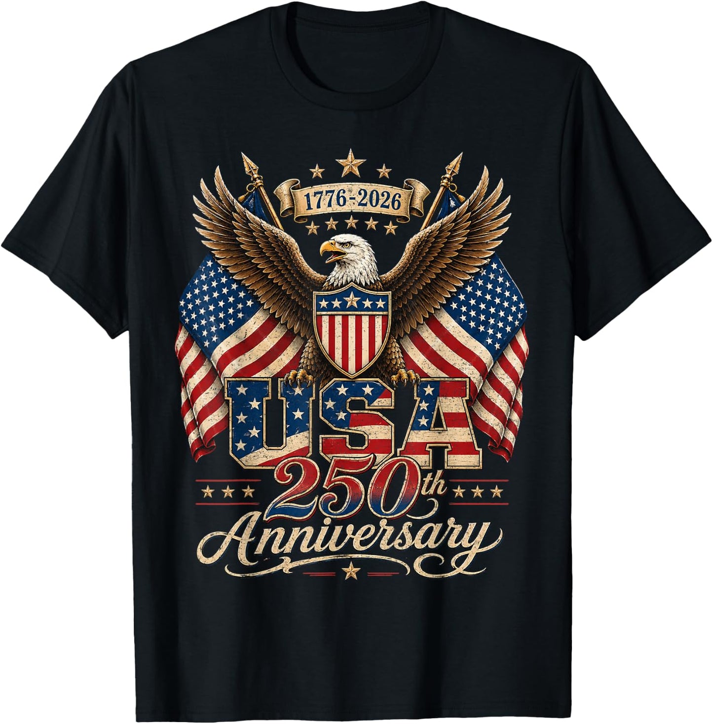 America Retro 250 Years 250th Anniversary USA 1776 2026 T-Shirt - T-Shirt | Black