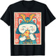 Samurai Cat Eating Pizza – Kawaii Retro Japanese Graphic T-Shirt - T-Shirt | Black