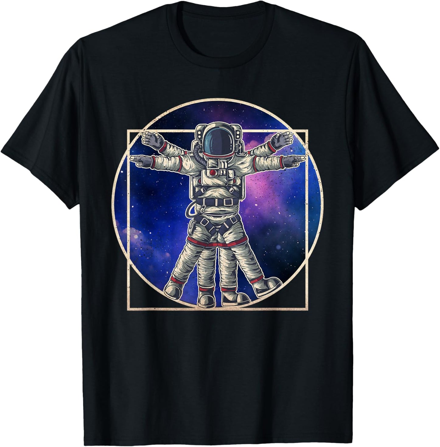 Astronaut Vitruvian Man Da Vinci Cute Funny Graphic T-Shirt - T-Shirt | Black