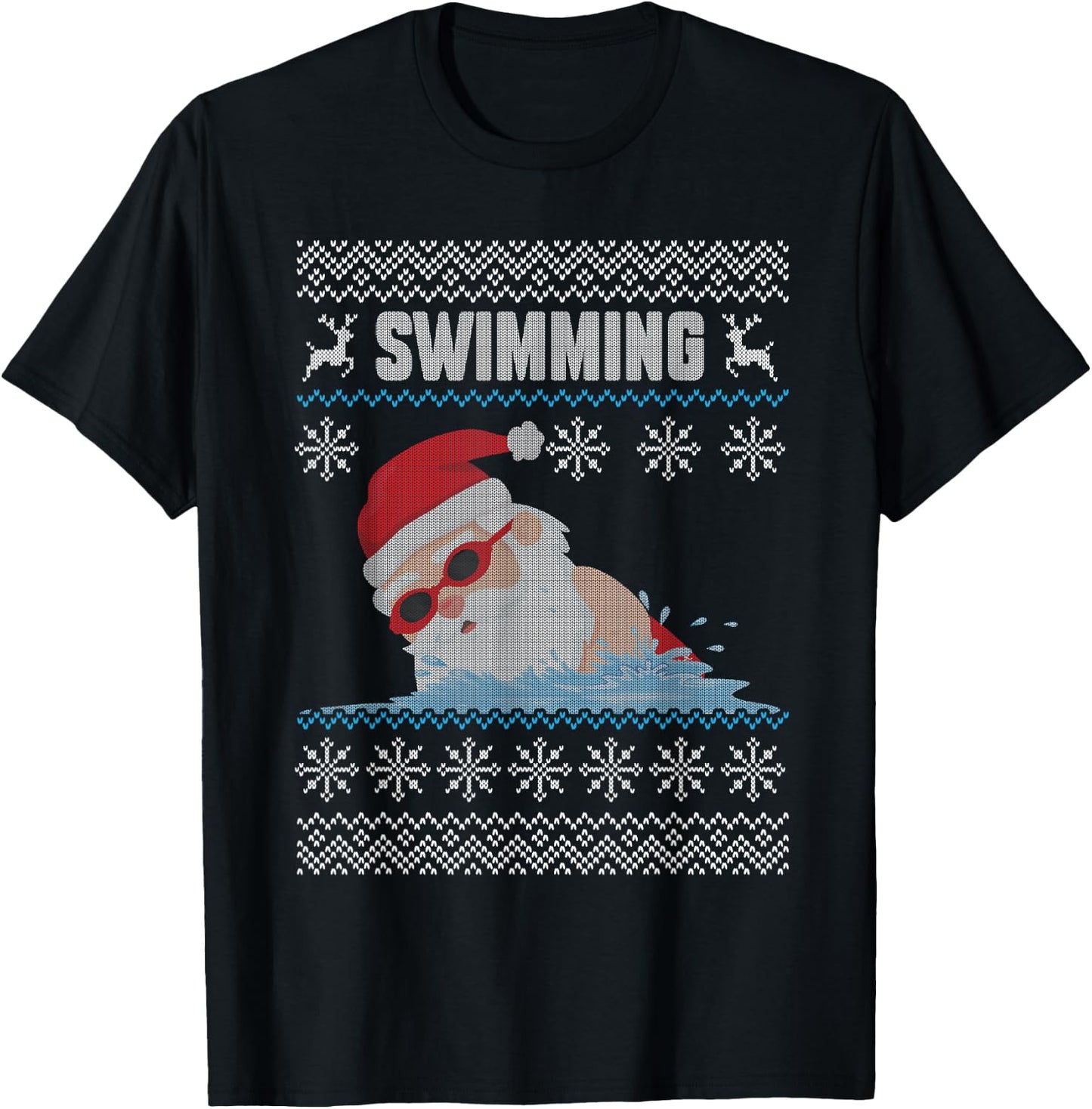 Swimming Santa Claus Swimming Pool Ugly Christmas Swimmer T-Shirt - T-Shirt | Black