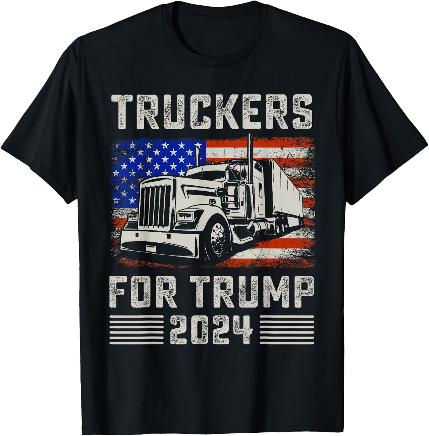 Truckers For Trump American Flag - Trump 2024 Vintage T-Shirt - T-Shirt | Black