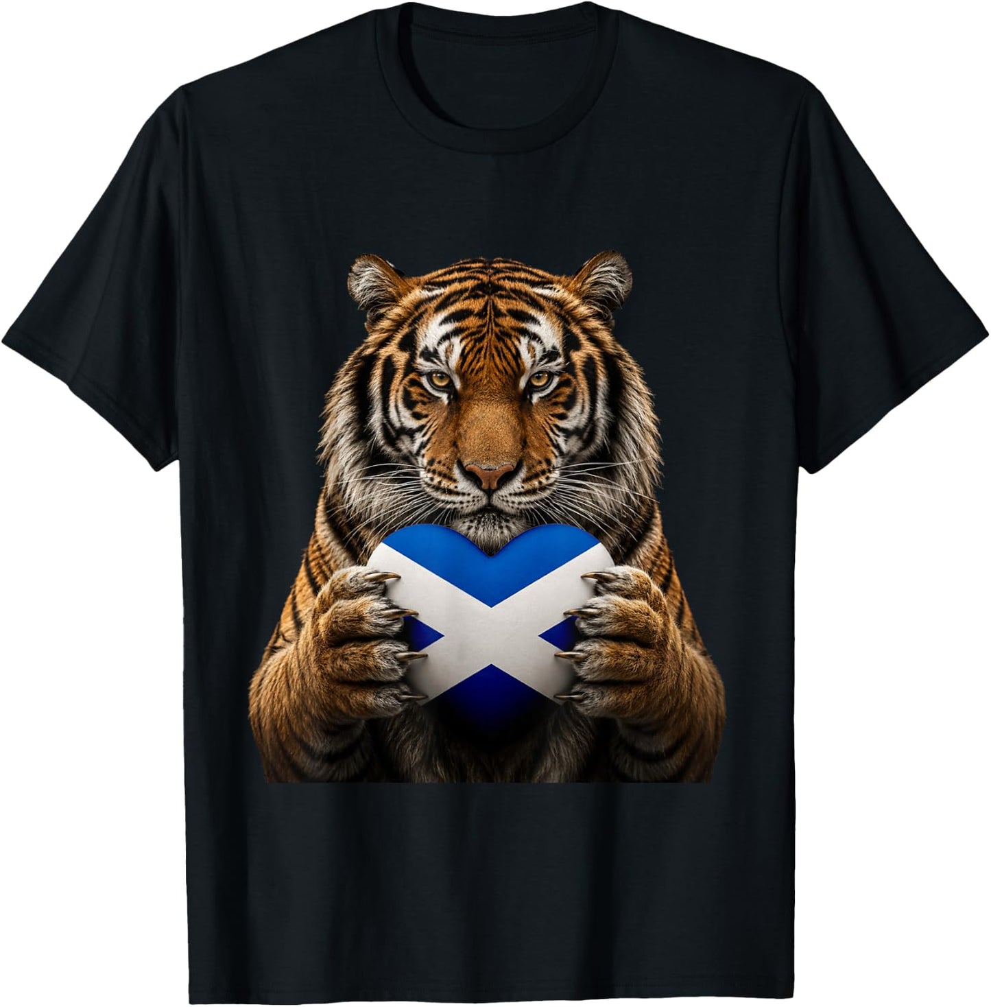 Scotland Flag Heart Pride Country Heritage Tiger Scottish T-Shirt - T-Shirt | Black