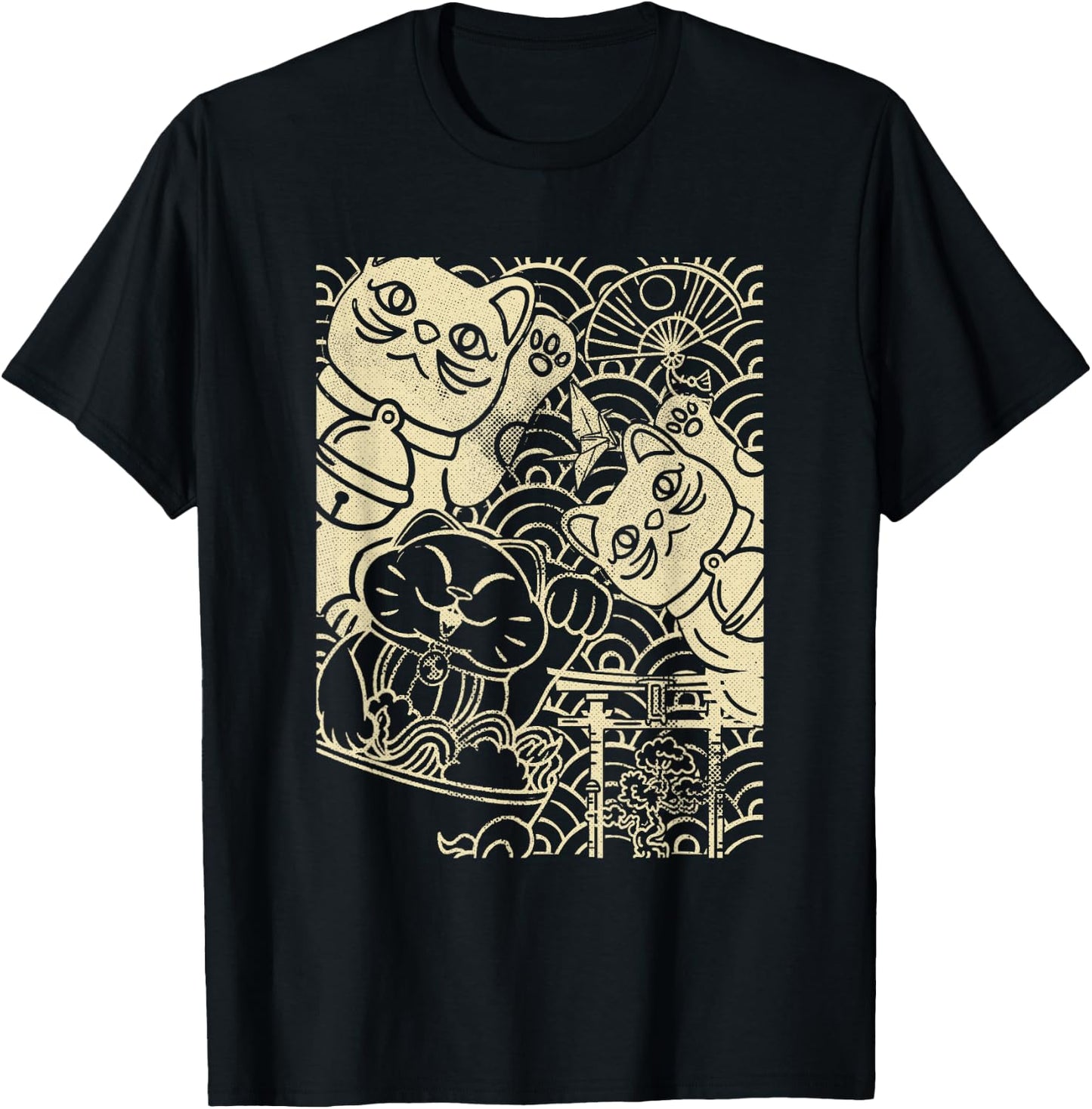 Lucky Cat Maneki-Neko Japanese Good Luck Japan Life T-Shirt - T-Shirt | Black