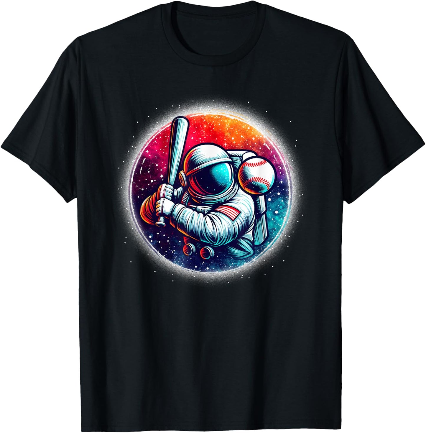Astronaut Playing Baseball in Space Boys Girls Kids T-Shirt - T-Shirt | Black