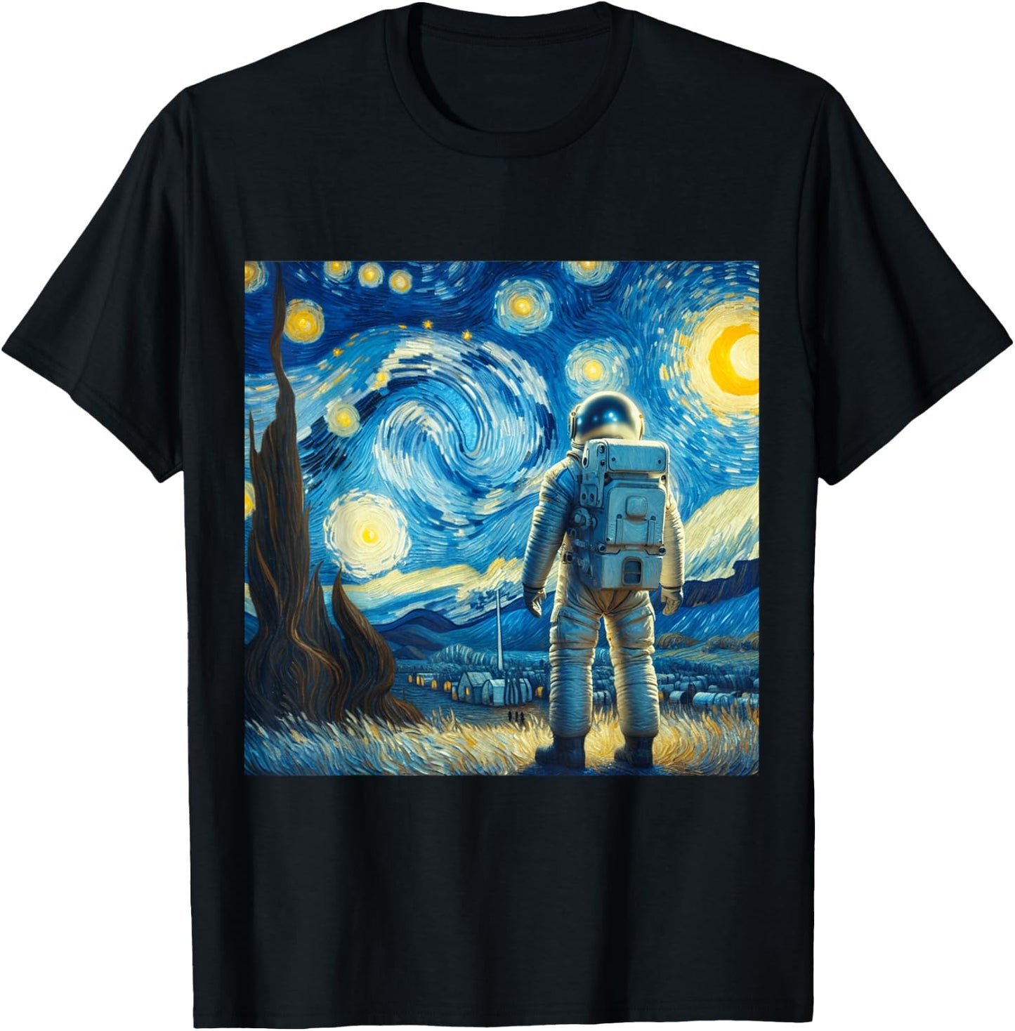 Van Gogh Starry Night Space Lovers Astronaut Lover Graphic T-Shirt - T-Shirt | Black