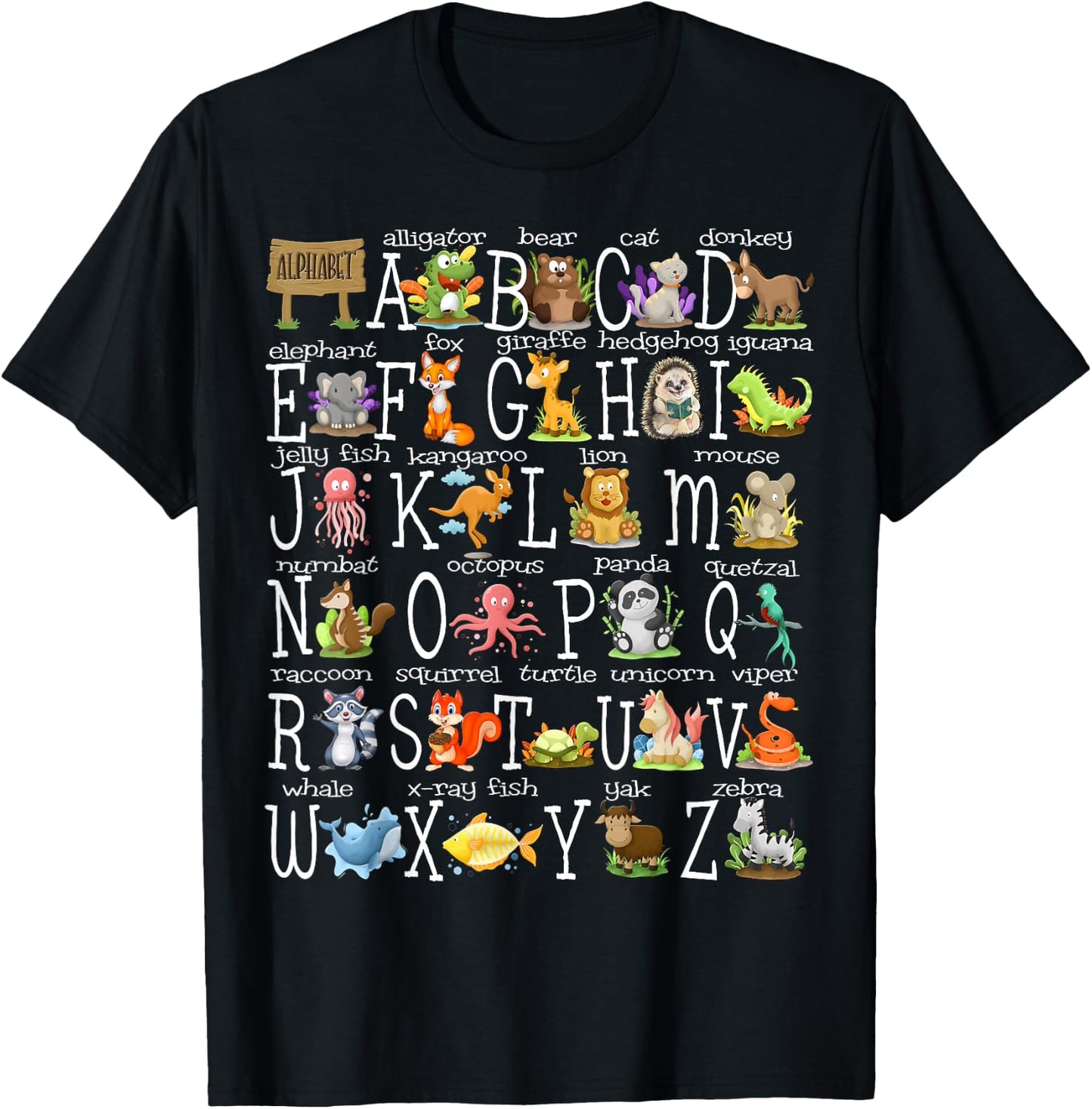 Alphabet Animals Back to School Pre-K Kindergarten Teacher T-Shirt - T-Shirt | Black