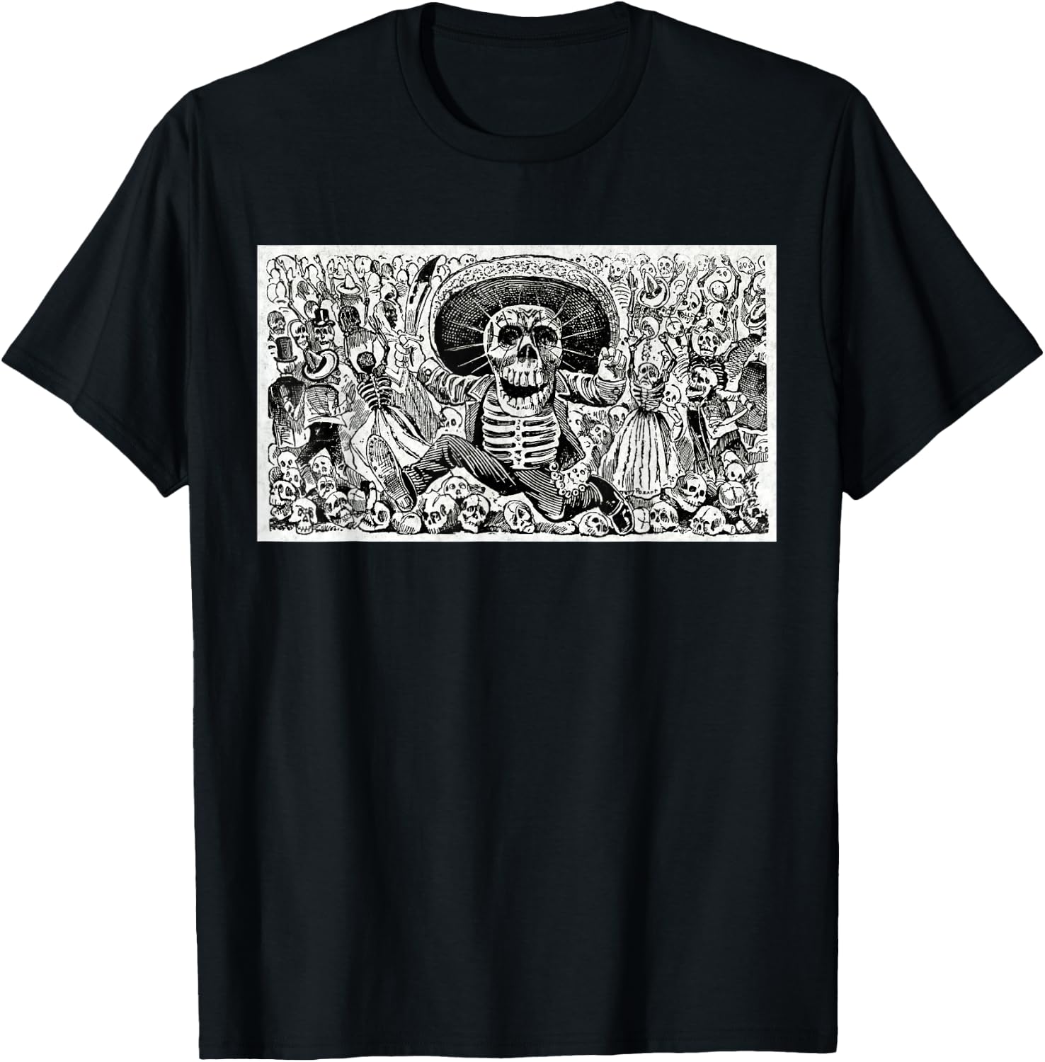 Calaveras Oaxaquena Mexican Jose Guadalupe Posada Mexico T-Shirt - T-Shirt | Black