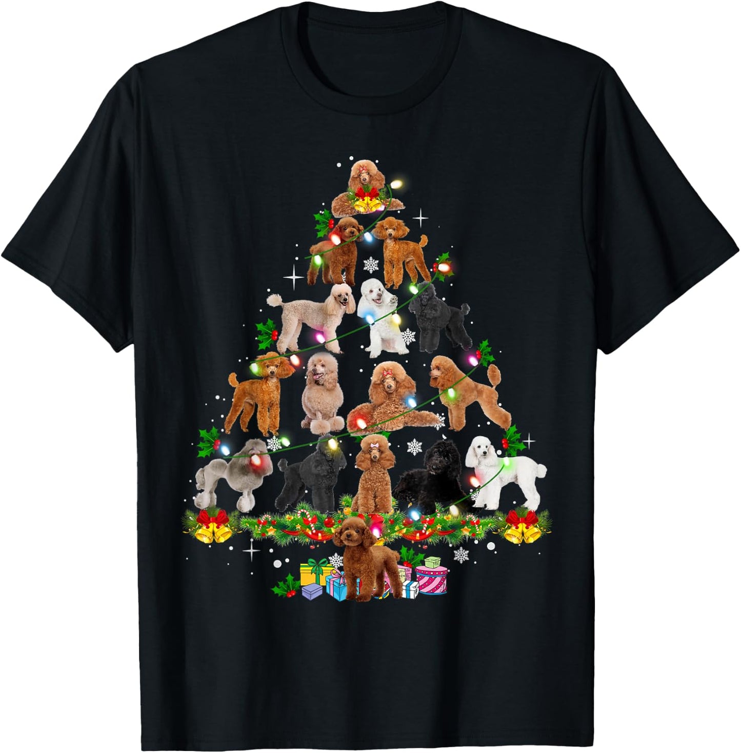 Funny Poodle Christmas Tree Ornament Decor Xmas Dog Dad Mom T-Shirt - T-Shirt | Black