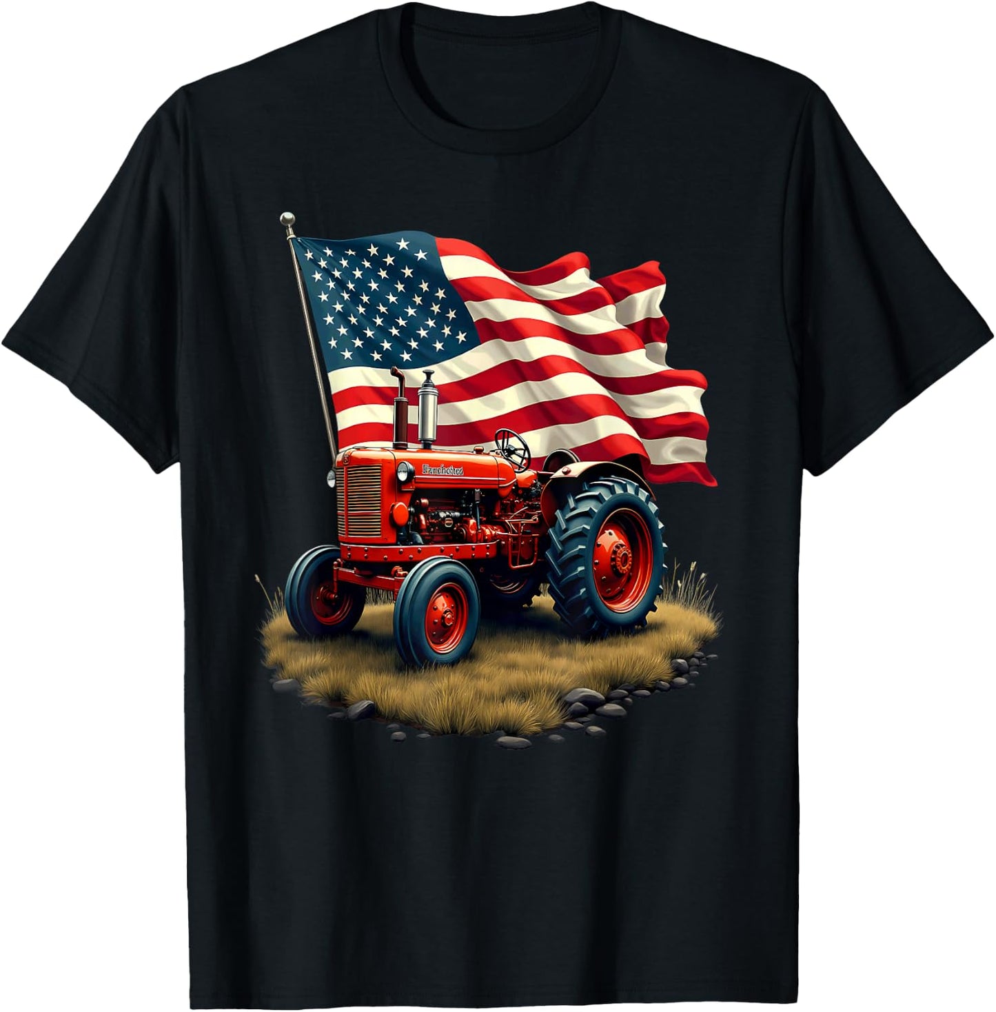 US Flag Tractor Farmer Farming T-Shirt - T-Shirt | Black