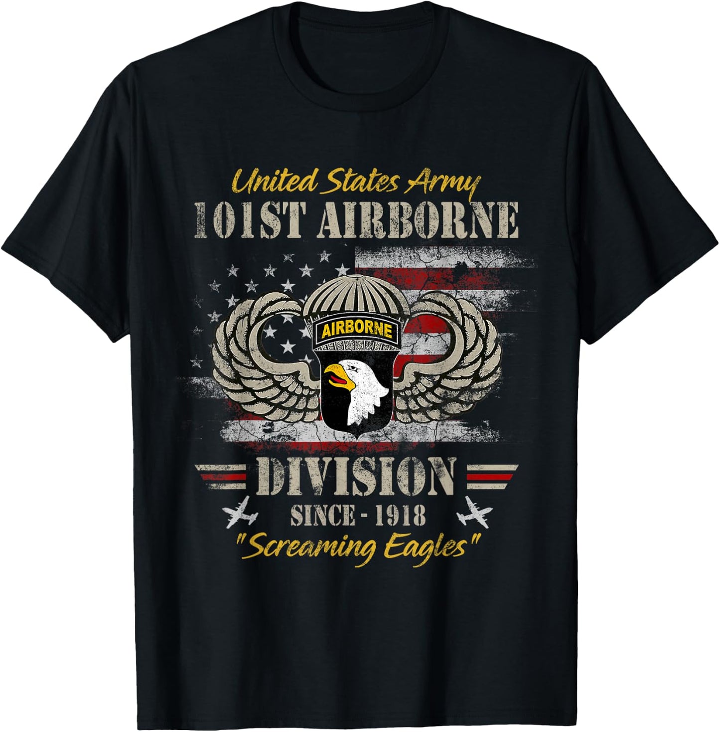 U.S Army 101st Airborne Paratrooper Veteran Screaming Eagles T-Shirt - T-Shirt | Black