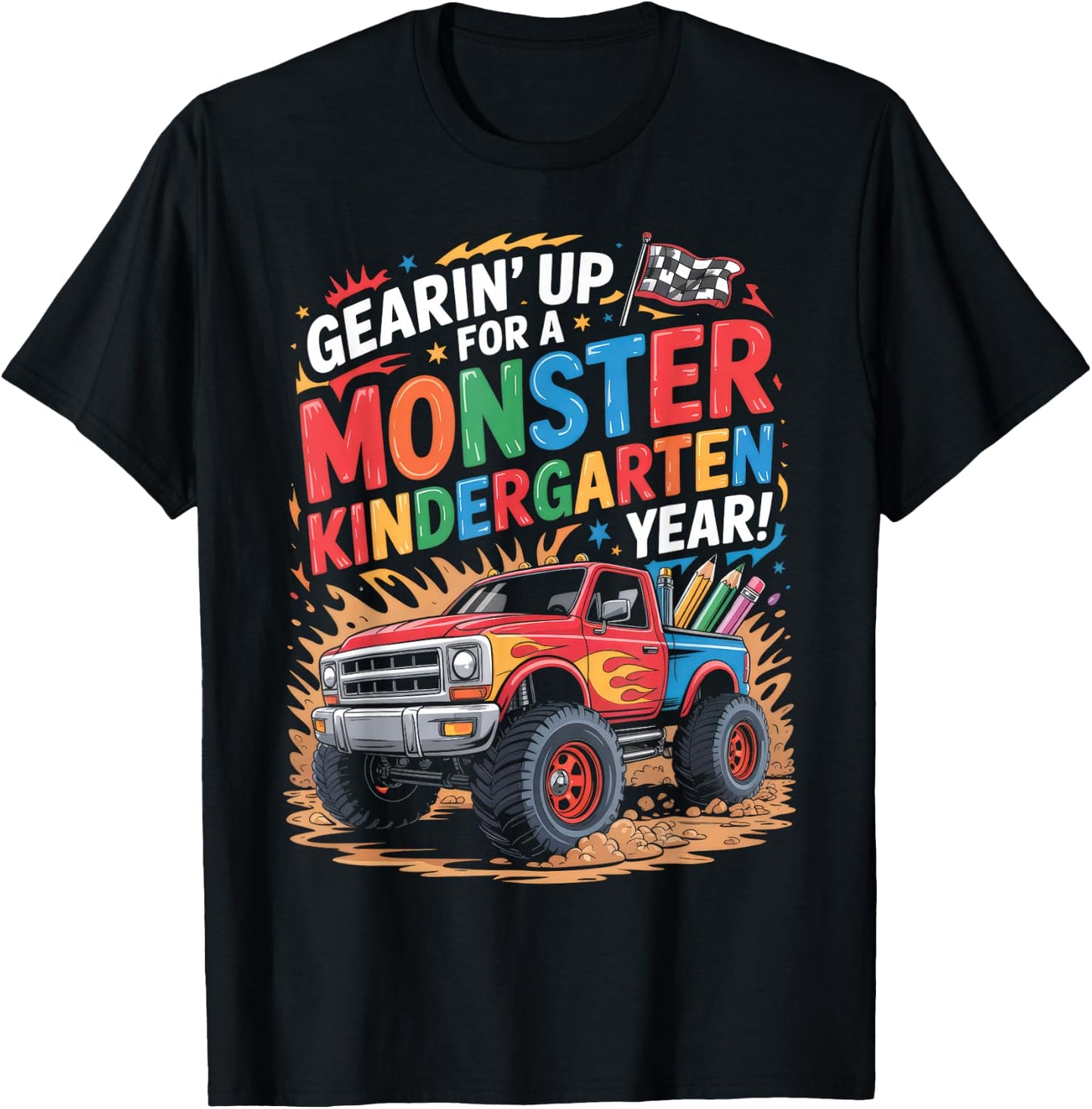 Back to School Kindergarten Monster Truck First Day Boys T-Shirt - T-Shirt | Black