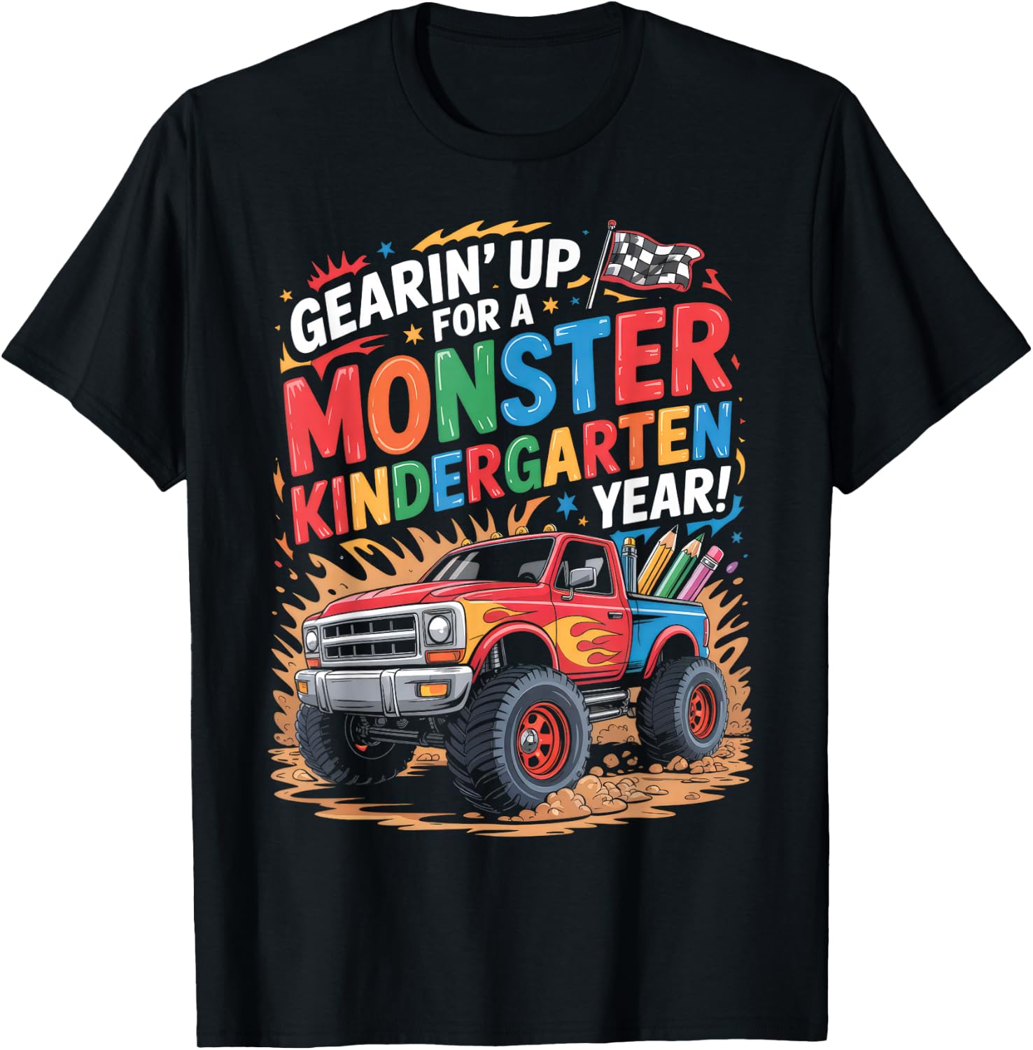Back to School Kindergarten Monster Truck First Day Boys T-Shirt - T-Shirt | Black