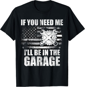 Car Mechanics I'll Be In The Garage US American Flag Dad Men T-Shirt - T-Shirt | Black
