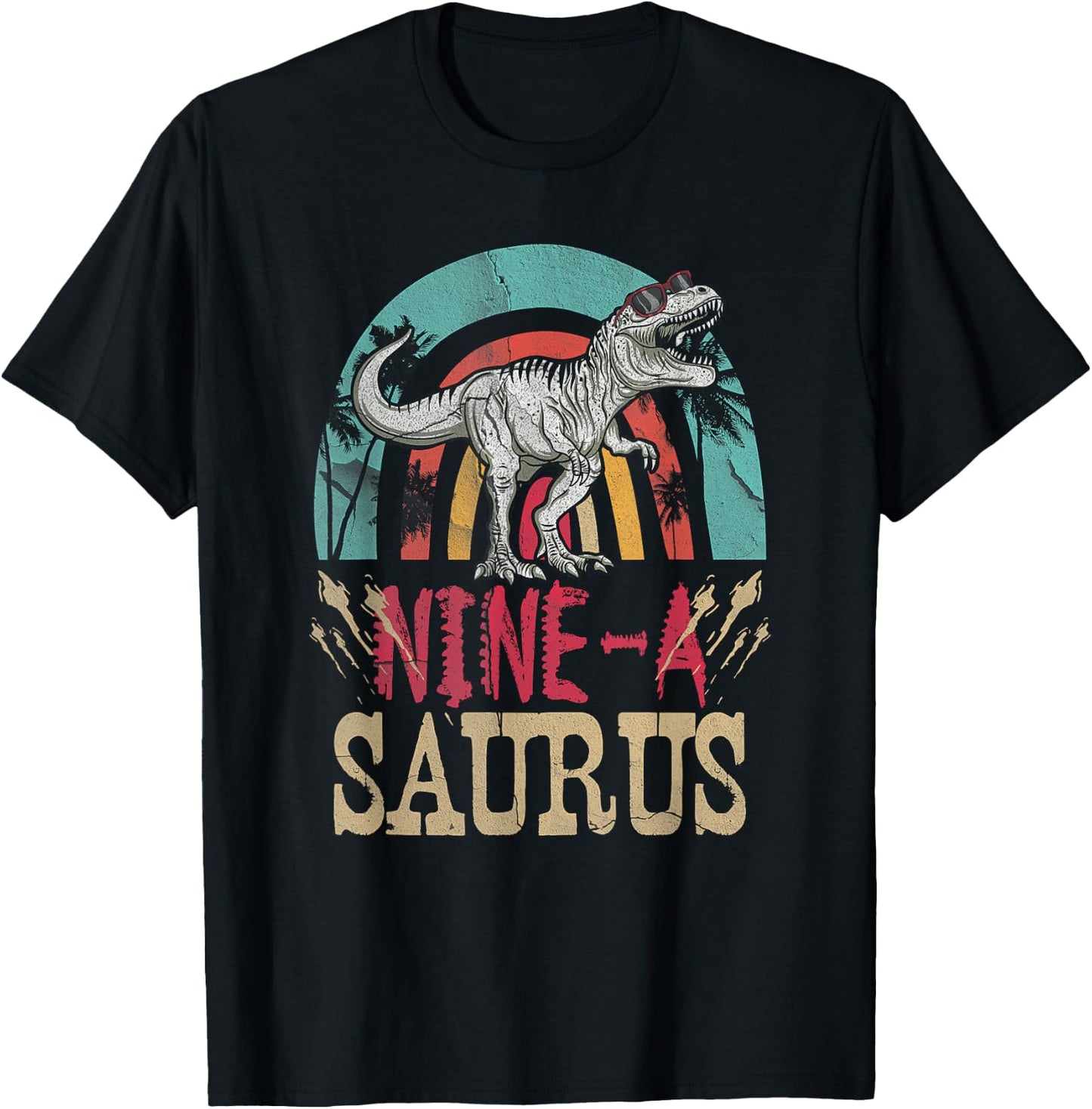 Kids 9 Year Old Dinosaur Birthday 9th T Rex Dino Nine Saurus T-Shirt - T-Shirt | Black