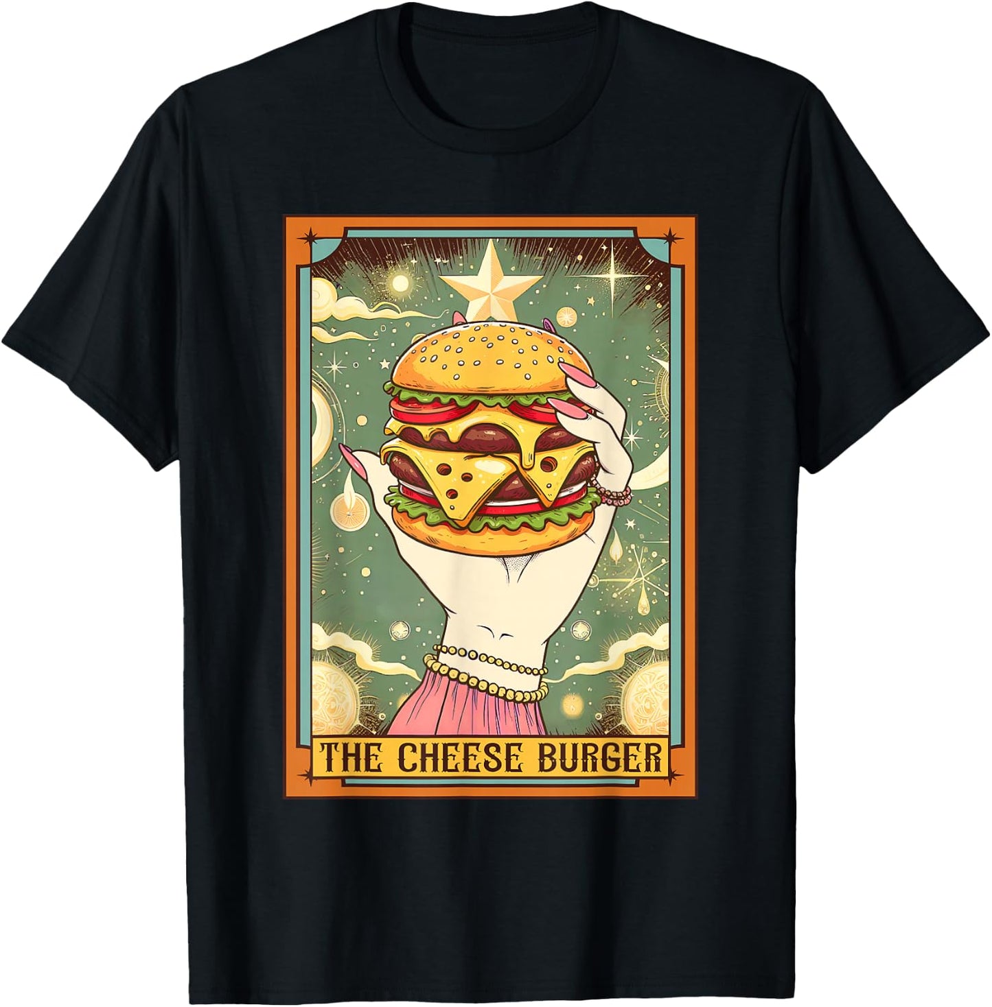 Cheese Burger Lover Foodie The Cheese Burger Tarot Card T-Shirt - T-Shirt | Black