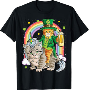Cat St Patricks Day Leprechaun Riding Caticorn Unicorn Women T-Shirt - T-Shirt | Black