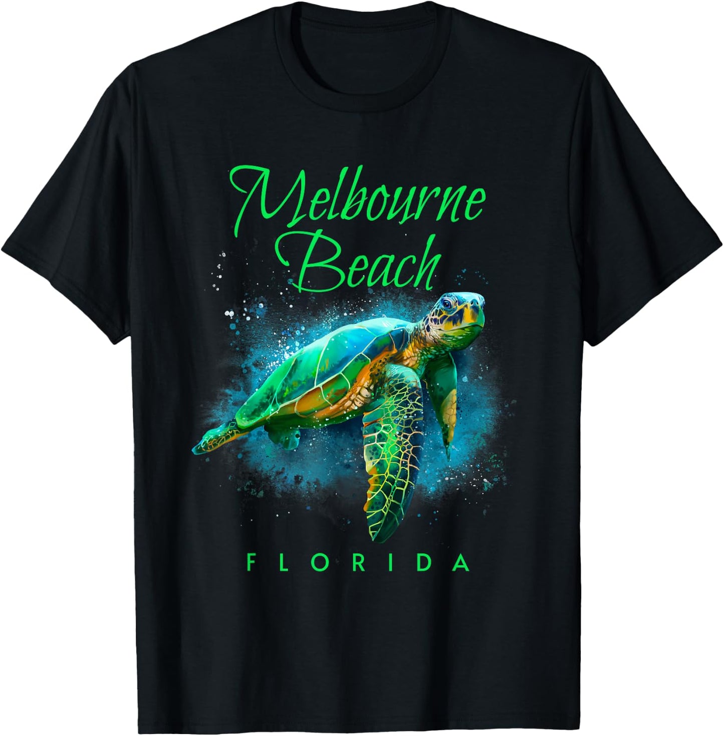 Melbourne Beach Florida Watercolor Sea Turtle T-Shirt - T-Shirt | Black