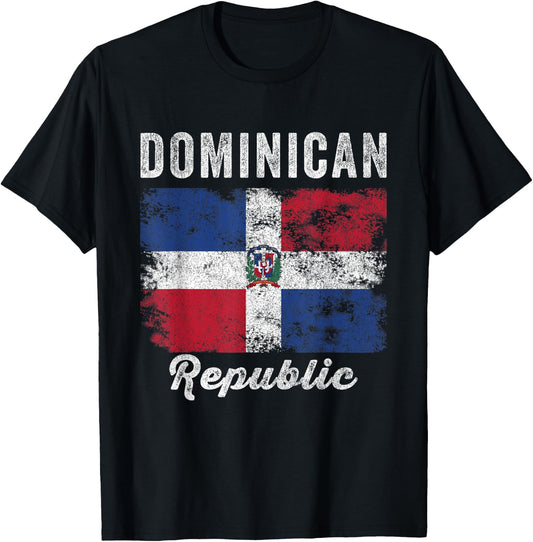 Dominican Republic Flag Vintage - Men Women - Dominican Flag T-Shirt - T-Shirt | Black