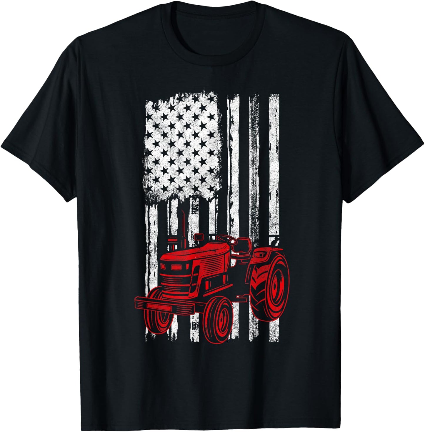 Farmer American Flag Farming Gift Usa Patriotic Tractor T-Shirt - T-Shirt | Black