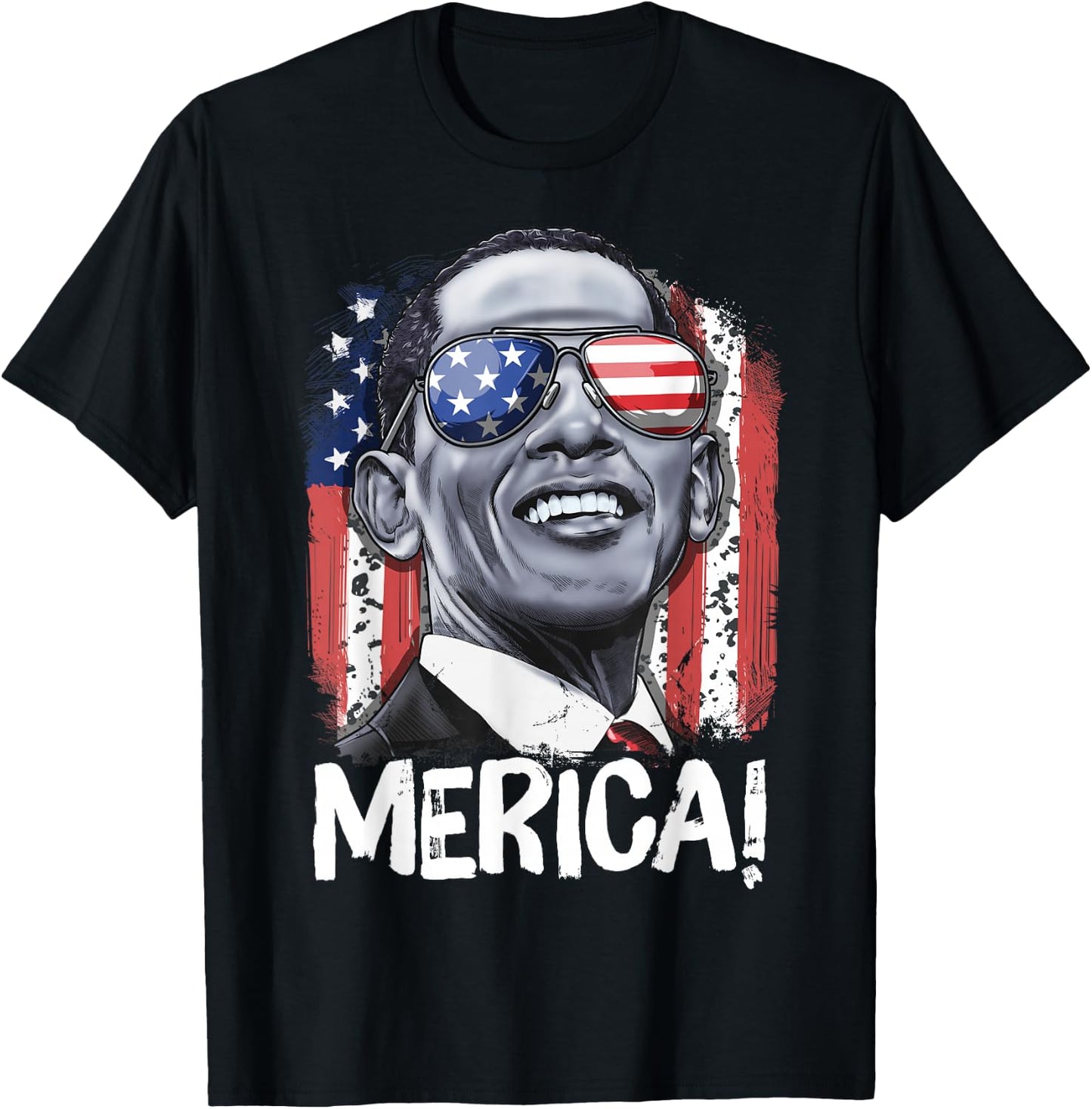 Barack Obama 4th of July Merica Men Women USA American Flag T-Shirt - T-Shirt | Black