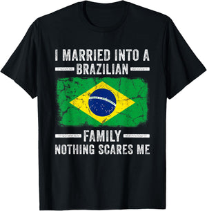 I Married Into a Brazilian Family Funny In Law Wedding Photo T-Shirt - T-Shirt | Black