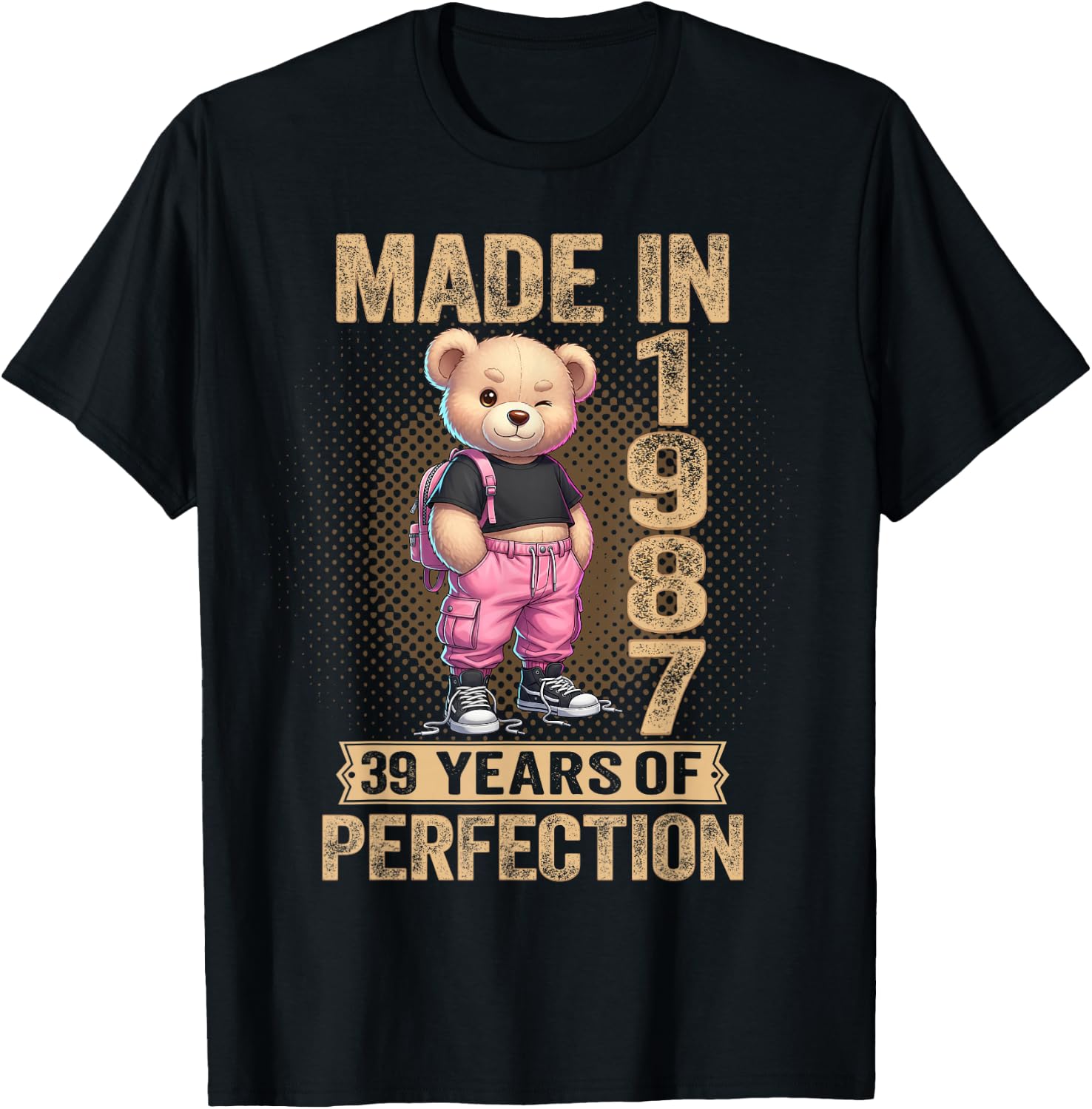 39th Birthday Made in 1987 39 Years of Being Awesome Bear T-Shirt - T-Shirt | Black