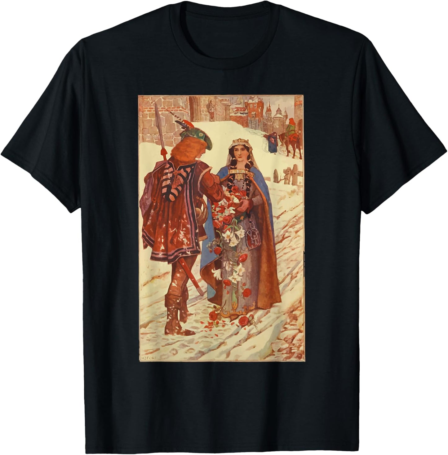 St Elizabeth of Hungary Miracle of the Roses Catholic Saint T-Shirt - T-Shirt | Black