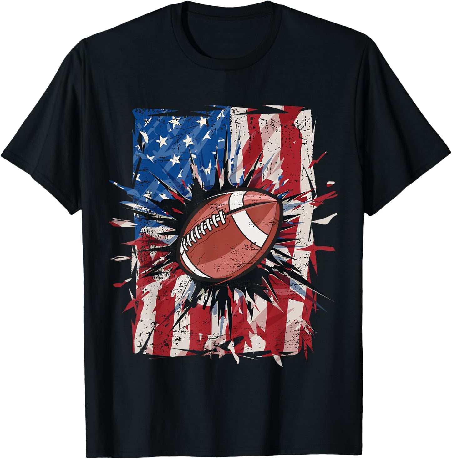 Patriotic Football 4th of July Men USA American Flag Boys Small T-Shirt - T-Shirt | Black