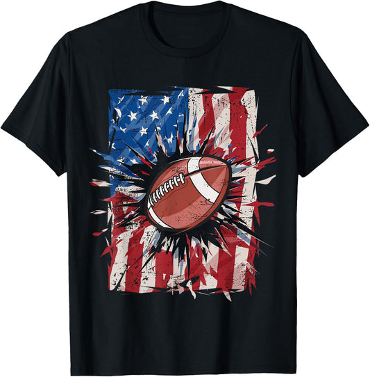 Patriotic Football 4th of July Men USA American Flag Boys Small T-Shirt - T-Shirt | Black