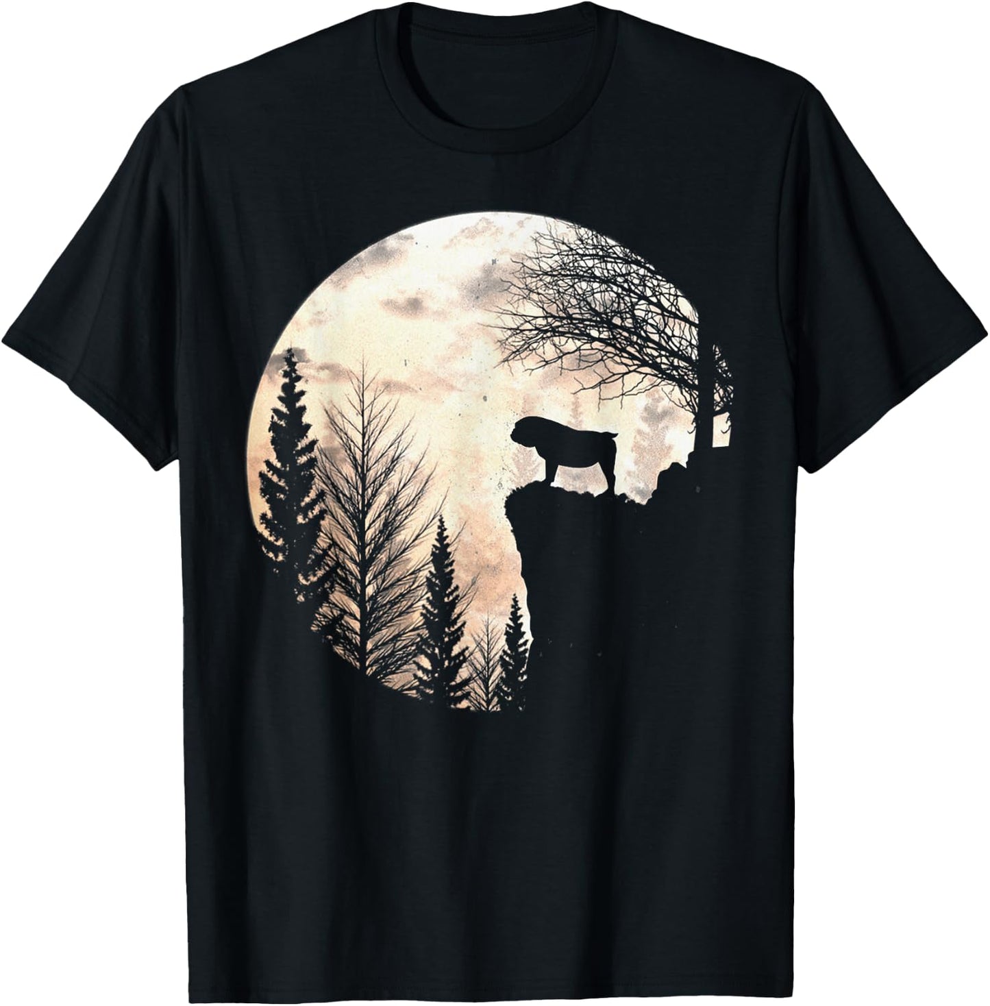 Bulldog Silhouette Dog Scary And Moon Halloween Costume T-Shirt - T-Shirt | Black