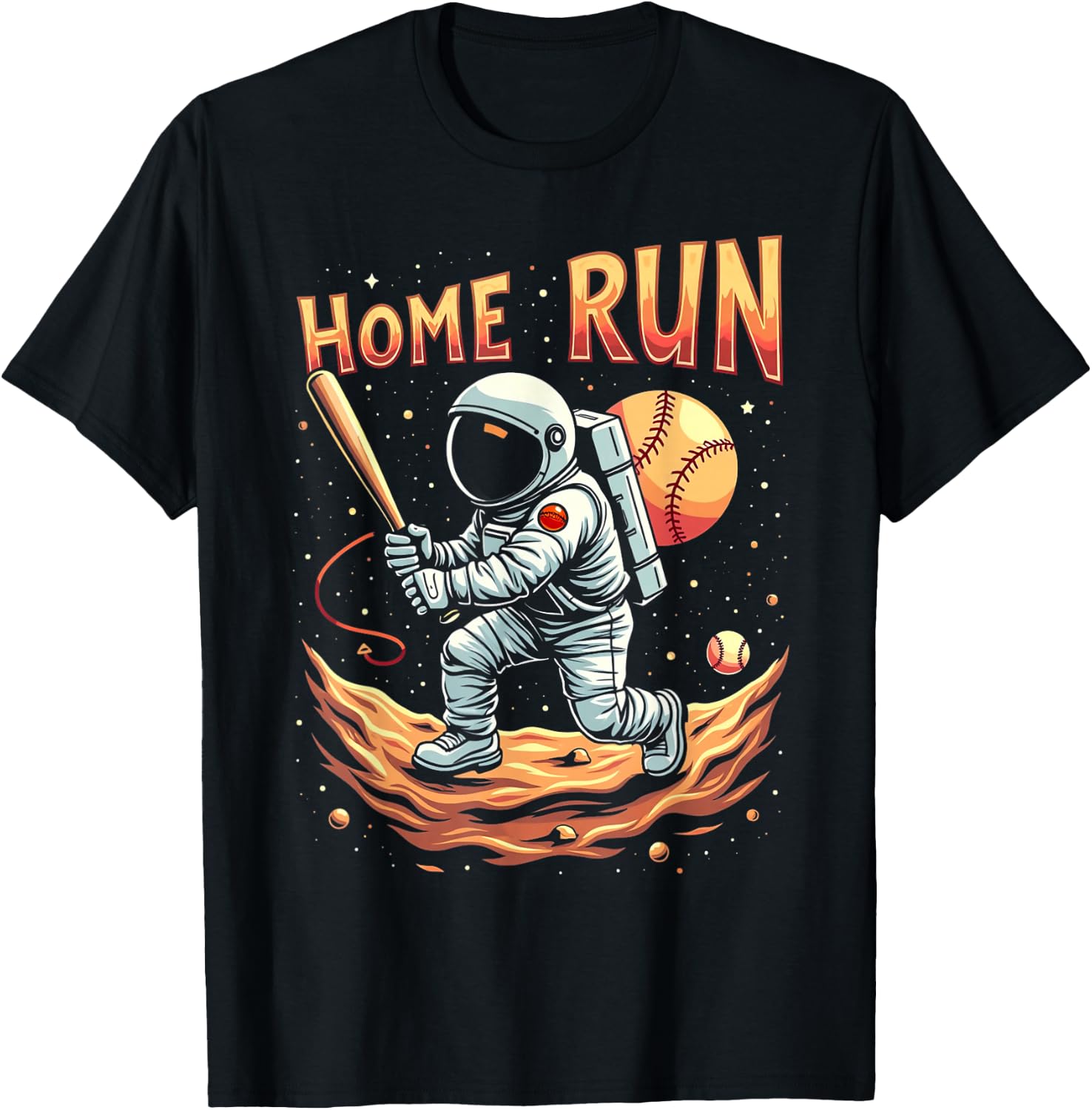 Home Run Astronaut Baseball Player Boys Kids Men T-Shirt - T-Shirt | Black