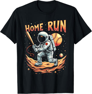 Home Run Astronaut Baseball Player Boys Kids Men T-Shirt - T-Shirt | Black