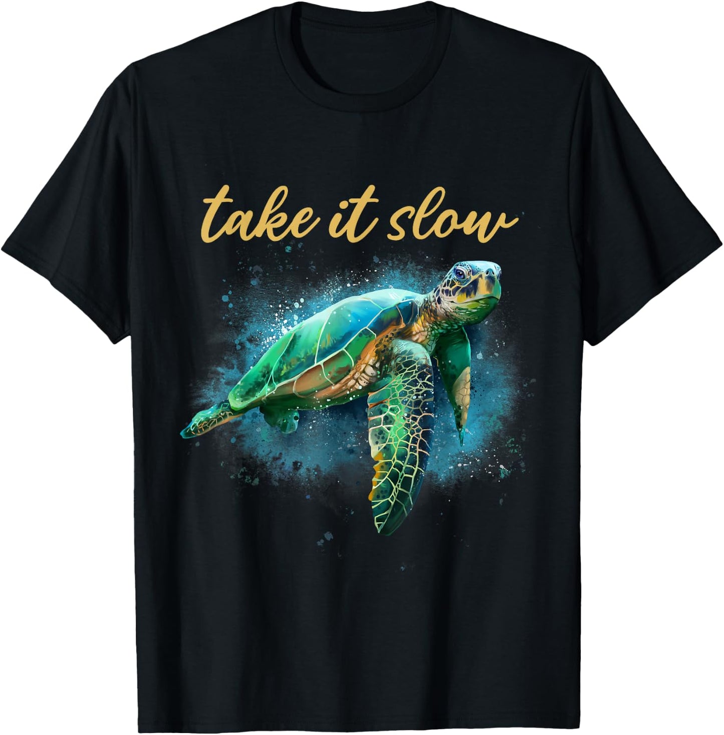 Take It Slow Happy Sea Turtle T-Shirt - T-Shirt | Black