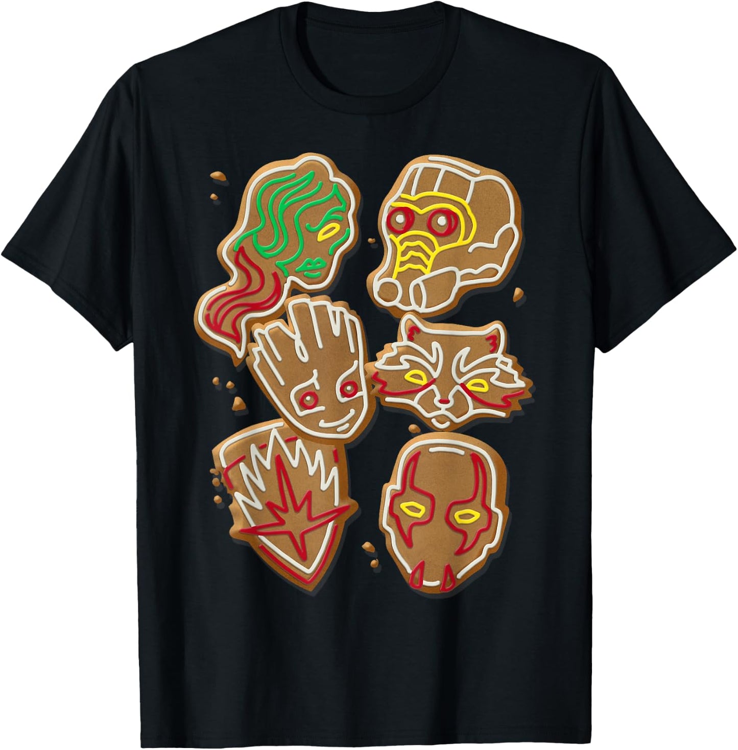 Marvel Guardians Of The Galaxy Gingerbread Cookies Christmas T-Shirt - T-Shirt | Black