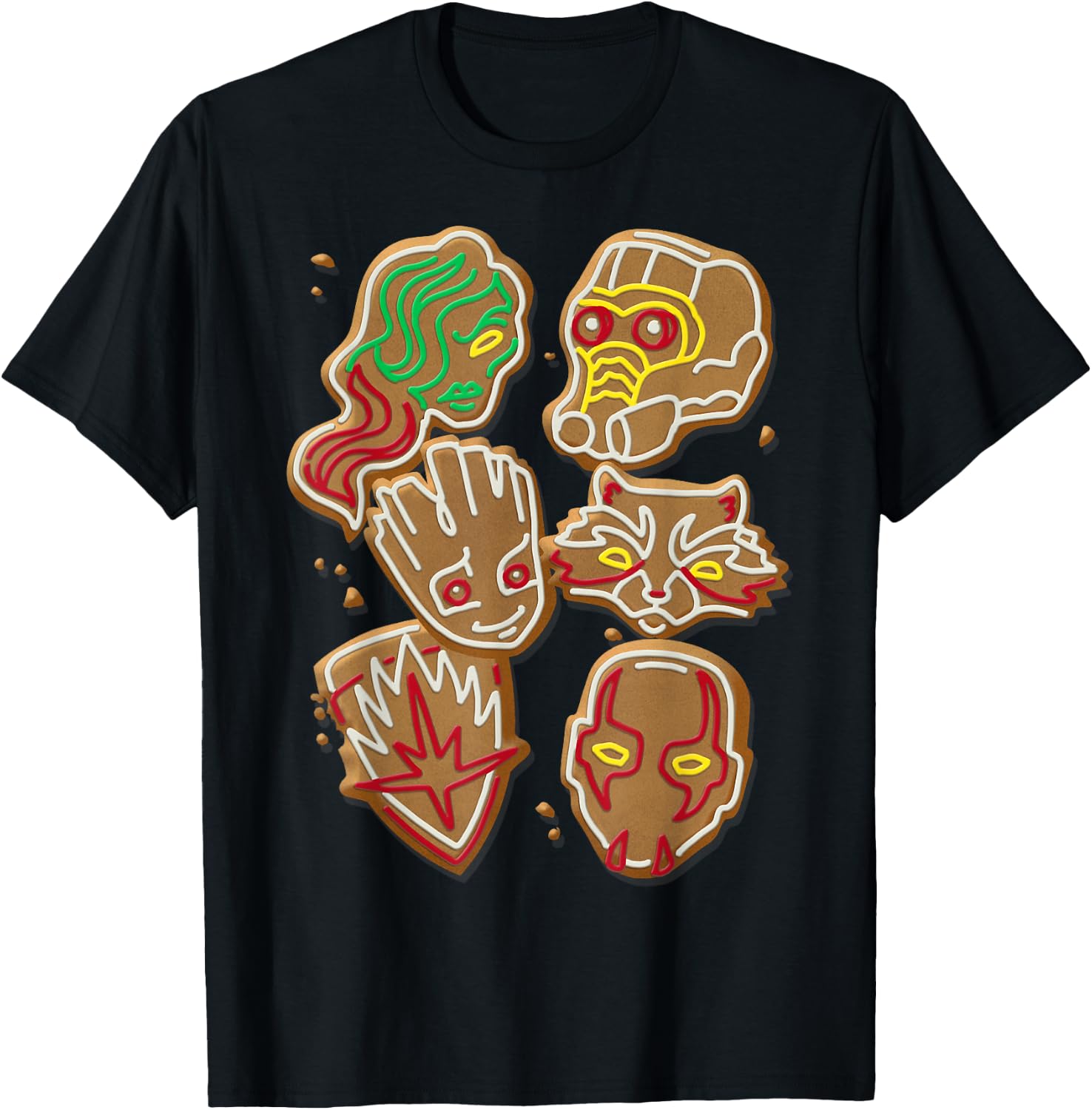 Marvel Guardians Of The Galaxy Gingerbread Cookies Christmas T-Shirt - T-Shirt | Black