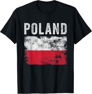 Poland Flag Distressed - Men Women Kids - Polish Flag T-Shirt - T-Shirt | Black