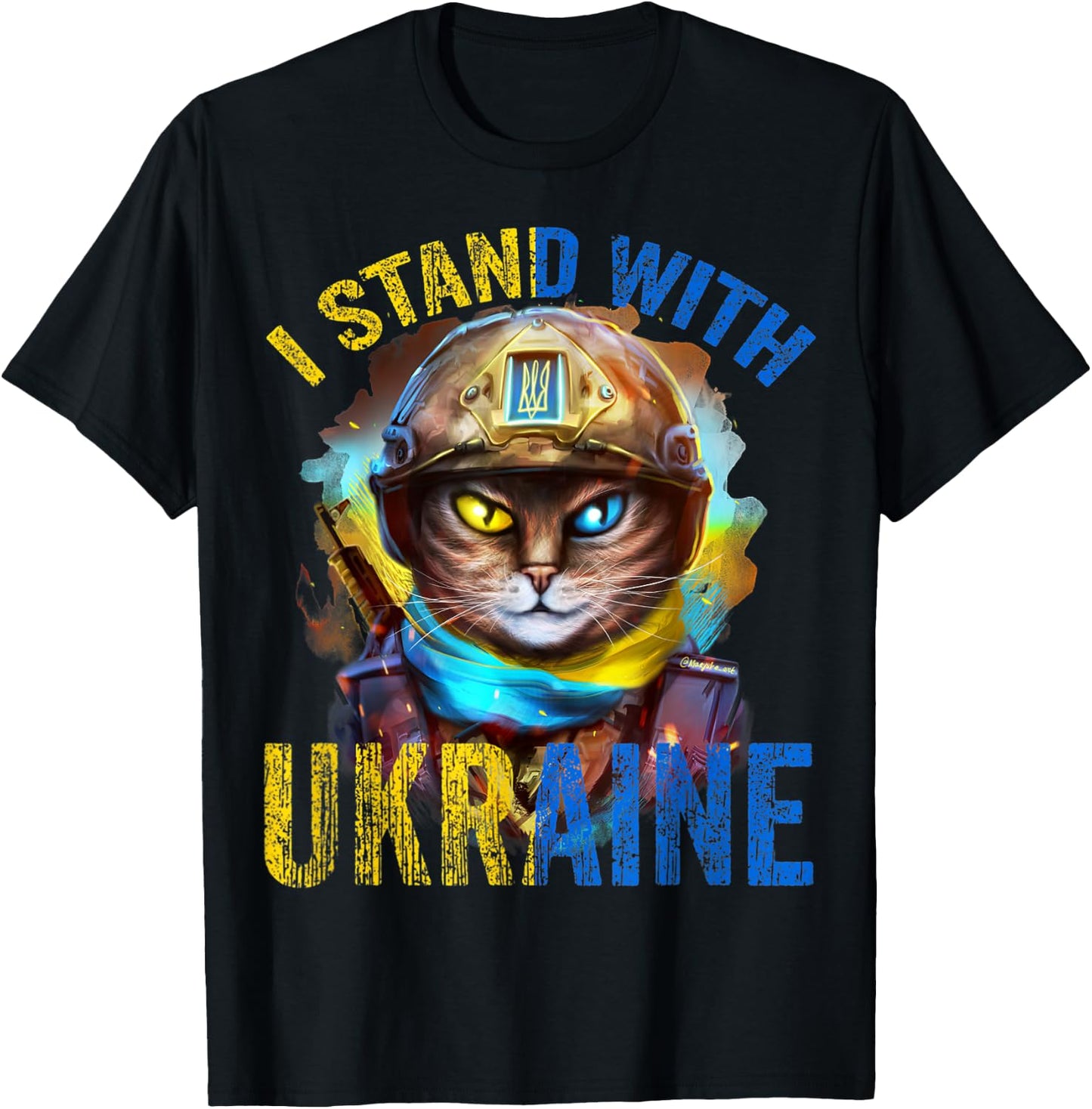 Pray for Support Ukrainian Cat Soldier Stand with Ukraine Women T-Shirt - T-Shirt | Black