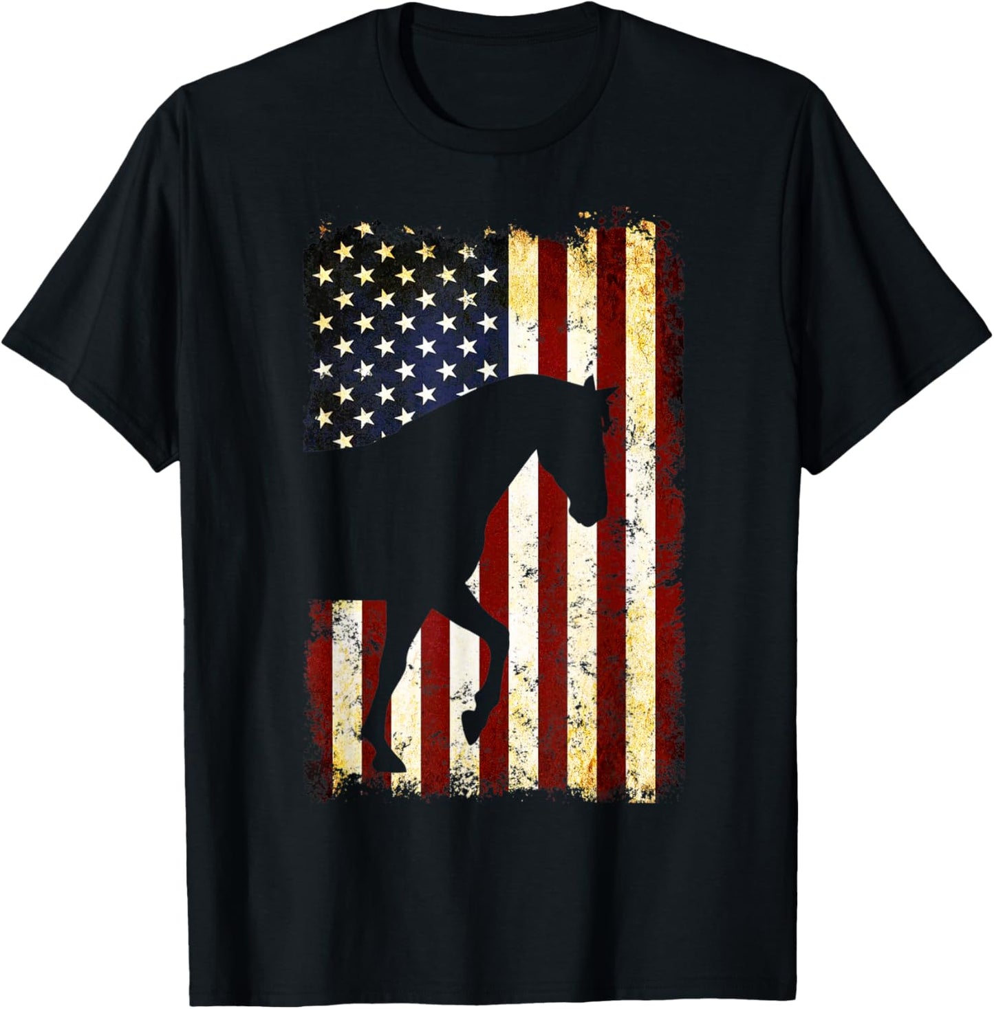 Horse Silhouette American Flag 4th of July Men T-Shirt - T-Shirt | Black