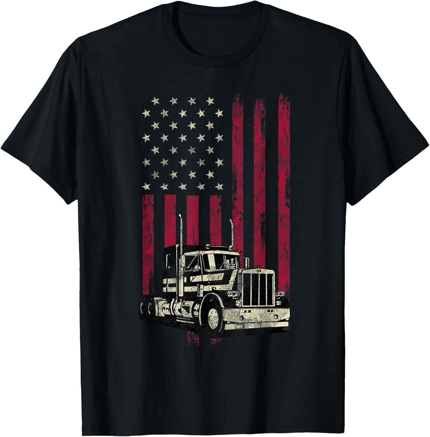 Trucker Vintage American Flag 4th Of July Gift T-Shirt - T-Shirt | Black