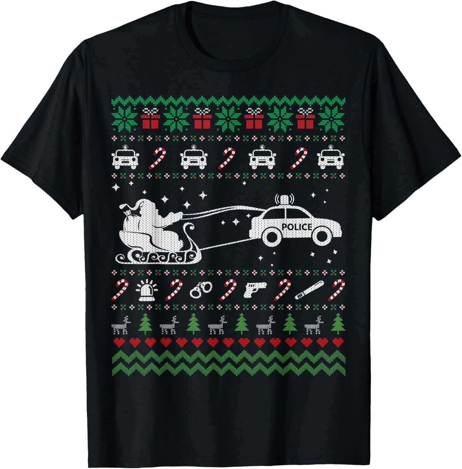 Funny Police Ugly Christmas Sweater Gifts Women T-Shirt - T-Shirt | Black