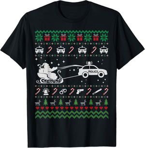 Funny Police Ugly Christmas Sweater Gifts Women T-Shirt - T-Shirt | Black