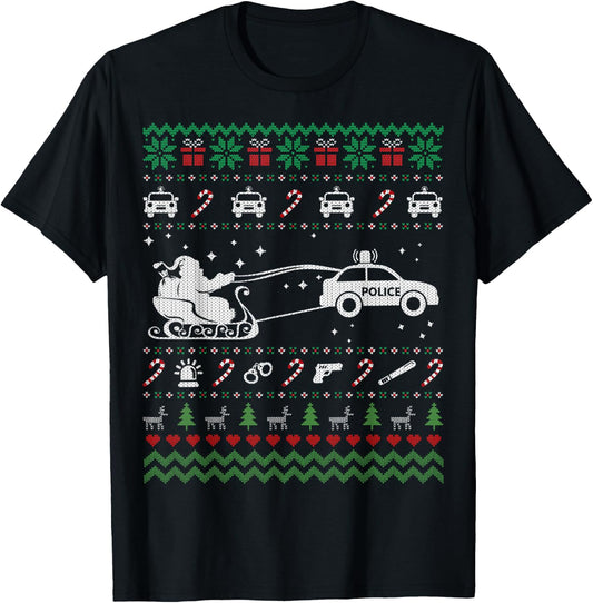 Funny Police Ugly Christmas Sweater Gifts Women T-Shirt - T-Shirt | Black